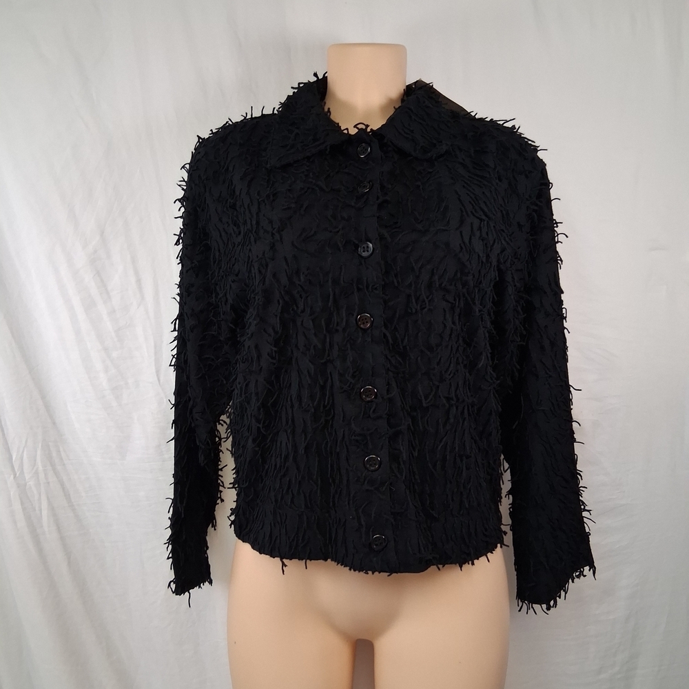 Ann Maurice Women's Black Shag-Texture Jean Jacket